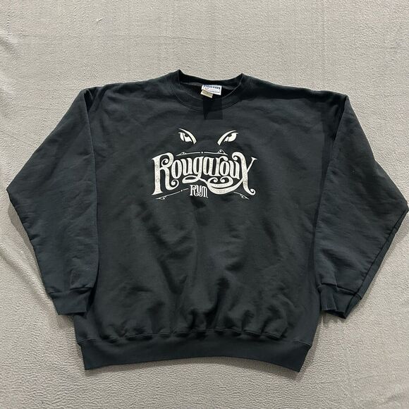 Vintage Rougaroux Rum Sweatshirt Mens XL Black Graphic Crewneck Alcohol 90s - Picture 1 of 7
